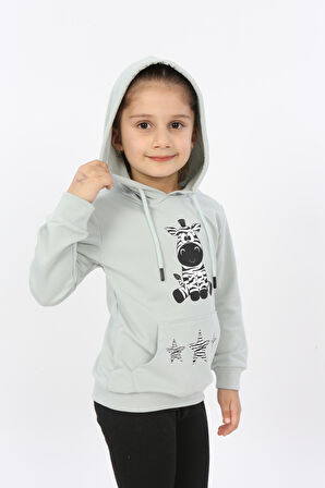 Toontoy Kız Çocuk Yıldızlı Zebra Baskılı Kapüşonlu Sweatshirt