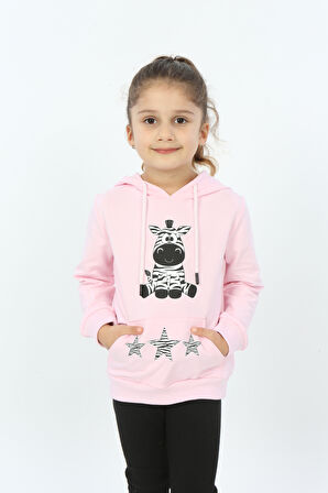 Toontoy Kız Çocuk Yıldızlı Zebra Baskılı Kapüşonlu Sweatshirt