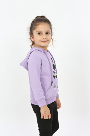 Toontoy Kız Çocuk Yıldızlı Zebra Baskılı Kapüşonlu Sweatshirt