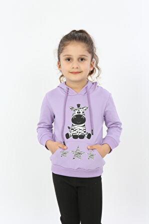 Toontoy Kız Çocuk Yıldızlı Zebra Baskılı Kapüşonlu Sweatshirt