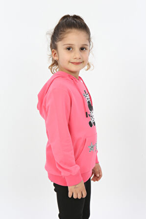 Toontoy Kız Çocuk Yıldızlı Zebra Baskılı Kapüşonlu Sweatshirt