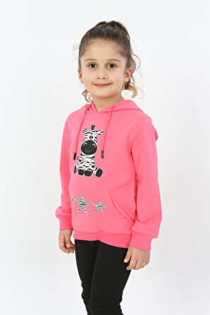 Toontoy Kız Çocuk Yıldızlı Zebra Baskılı Kapüşonlu Sweatshirt
