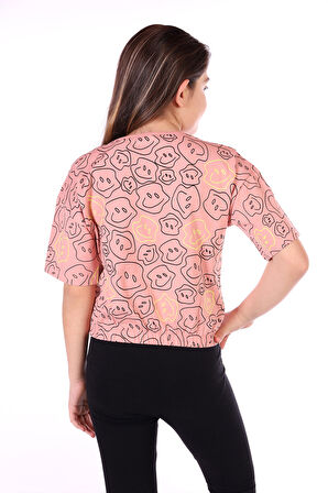 Toontoy Kız Çocuk Komple Gülen Yüz Baskılı Tişört