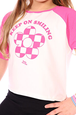 Toontoy Kız Çocuk Keep On Smiling Yazılı Papatya Baskılı Tişört