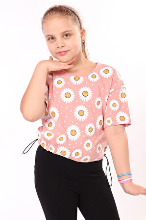 Toontoy Kız Çocuk Komple Papatya Baskılı Tişört