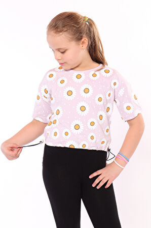 Toontoy Kız Çocuk Komple Papatya Baskılı Tişört