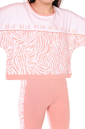 Toontoy Kız Çocuk Zebra Desenli Taytlı Takım