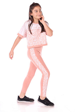 Toontoy Kız Çocuk Zebra Desenli Taytlı Takım