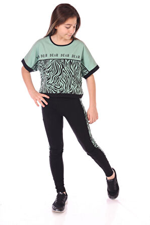Toontoy Kız Çocuk Zebra Desenli Taytlı Takım