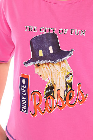 Toontoy Kız Çocuk Roses Yazı Baskılı Tişört