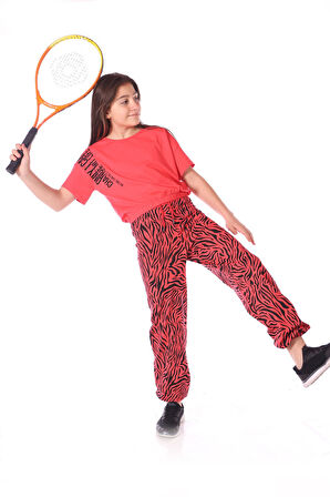 Toontoy Kız Çocuk Only I Can Yazılı Zebra Baskılı Eşofman Takım