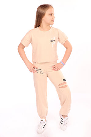 Toontoy Kız Çocuk Enjoy Yes Baskılı Eşofman Takım