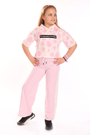 Toontoy Kız Çocuk Ön Yazı Baskılı Batikli Eşofman Takım