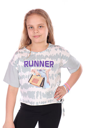 Toontoy Kız Çocuk Runner Baskılı Batikli Tişört