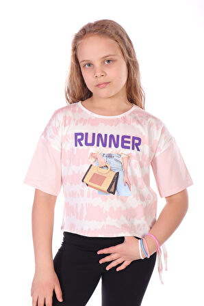Toontoy Kız Çocuk Runner Baskılı Batikli Tişört