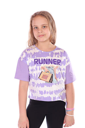 Toontoy Kız Çocuk Runner Baskılı Batikli Tişört