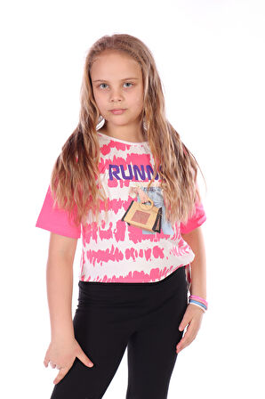 Toontoy Kız Çocuk Runner Baskılı Batikli Tişört