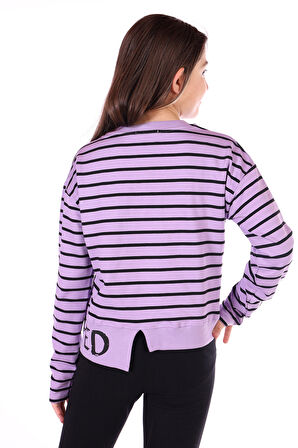 Toontoy Kız Çocuk Çizgili Striped Baskılı Sweatshirt