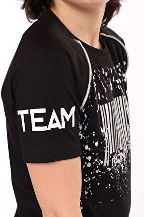 Toontoy Erkek Çocuk Racing Team Yazılı Barkod Baskılı Tişört