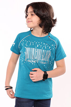 Toontoy Erkek Çocuk Racing Team Yazılı Barkod Baskılı Tişört