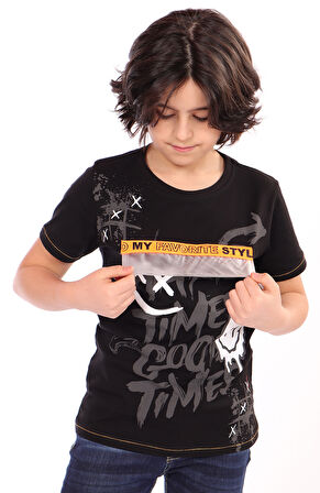 Toontoy Erkek Çocuk Önü Süs Cepli Yazı Baskılı Tişört