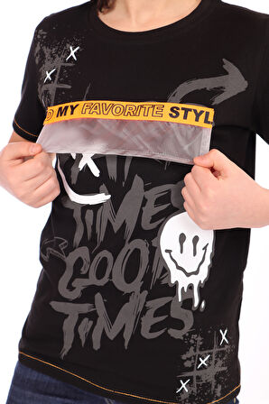 Toontoy Erkek Çocuk Önü Süs Cepli Yazı Baskılı Tişört