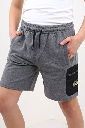 Toontoy Erkek Çocuk Paça Kısmı Cepli Arma Detaylı Fermuarlı Şort