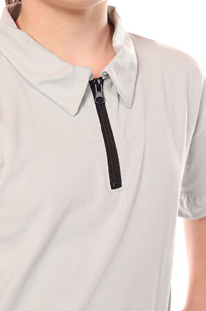 Toontoy Kız Çocuk Yakalı Fermuar Detaylı Perfect Fit Baskılı Elbise