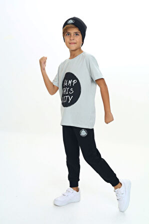 Toontoy Erkek Çocuk Önü Yazı Baskılı Alt Arma Detaylı Üçlü Eşofman Takım