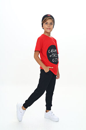 Toontoy Erkek Çocuk Önü Yazı Baskılı Alt Arma Detaylı Üçlü Eşofman Takım