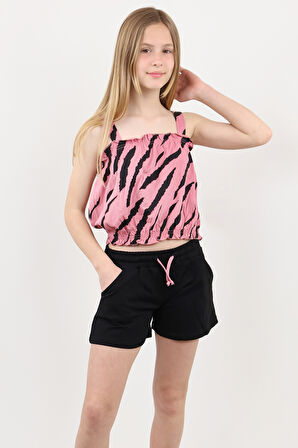 Toontoy Kız Çocuk Desenli Şortlu Takım