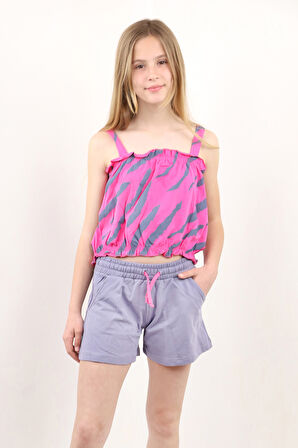 Toontoy Kız Çocuk Desenli Şortlu Takım