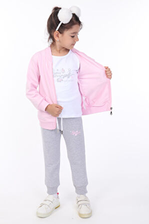 Toontoy Kız Çocuk 3lü Baskılı Eşofman Takım