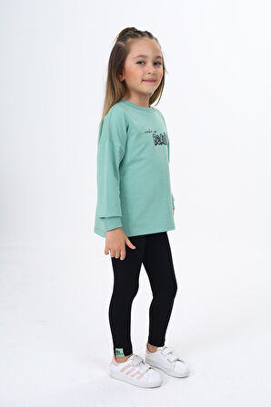 Toontoy Kız Çocuk Baskılı Taytlı Takım