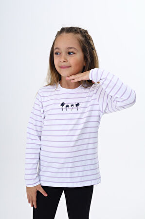 Toontoy Kız Çocuk Çizgili Tişört