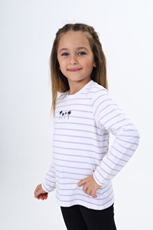 Toontoy Kız Çocuk Çizgili Tişört
