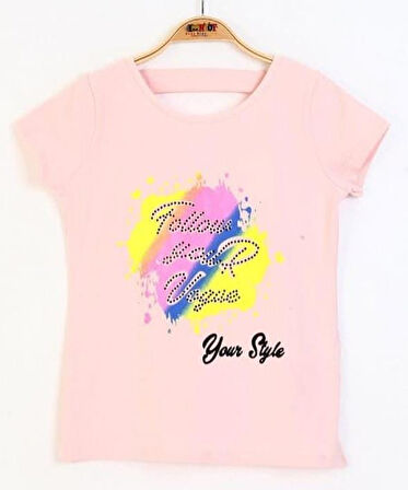 Toontoy Kız Çocuk Baskılı Taş İşlemeli Tişört