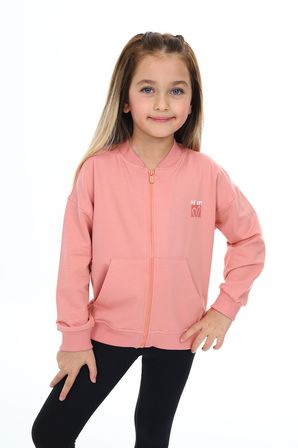 Toontoy Kız Çocuk Kolej Yaka Fermuarlı Düşük Omuz Baskılı Örme Hırka - 2 İplik