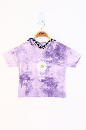 Toontoy Kız Çocuk Batik Desenli Papatya Baskılı Tişört
