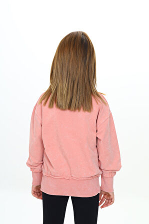 Toontoy Kız Çocuk Yıkamalı Nakışlı Sweatshirt