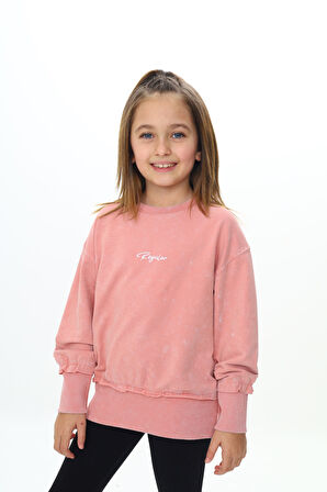 Toontoy Kız Çocuk Yıkamalı Nakışlı Sweatshirt