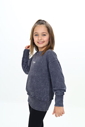 Toontoy Kız Çocuk Yıkamalı Nakışlı Sweatshirt