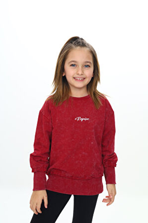 Toontoy Kız Çocuk Yıkamalı Nakışlı Sweatshirt