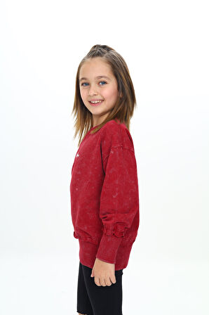 Toontoy Kız Çocuk Yıkamalı Nakışlı Sweatshirt