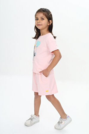 Toontoy Kız Çocuk Ördek Baskılı Şortlu Takım