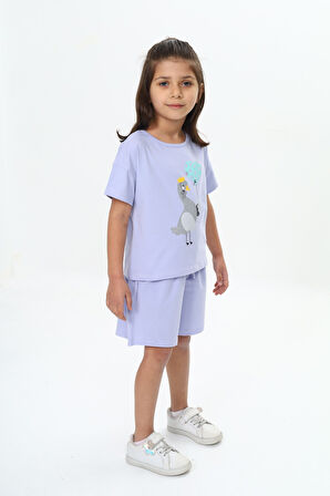 Toontoy Kız Çocuk Ördek Baskılı Şortlu Takım