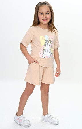 Toontoy Kız Çocuk Ponny Baskılı Şortlu Takım