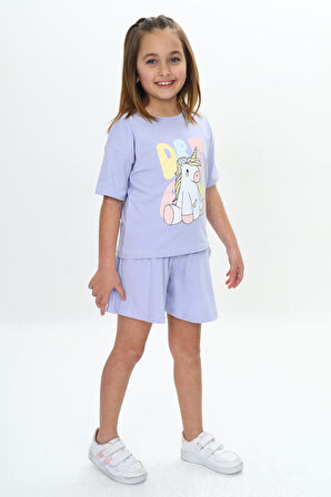 Toontoy Kız Çocuk Ponny Baskılı Şortlu Takım