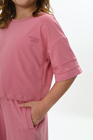 Toontoy Kız Çocuk Nervür Detaylı Crop Eşofman Takım