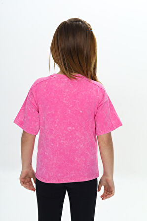 Toontoy Kız Çocuk Yıkamalı Kalp Baskılı Tişört